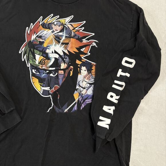 Naruto Shippuden Sasuke Kakashi Itachi Black Anime Graphic Long Sleeve shirt L - Picture 2 of 4
